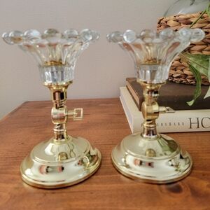 2 Vintage Home Interior Beaded Glass & Gold Tone Candle Holders/ Wall Sconces